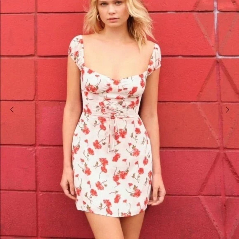 🌹 Reformation Jess Jubilee Dress | Size 22 Red Floral Lace Up Corset Mini Plus